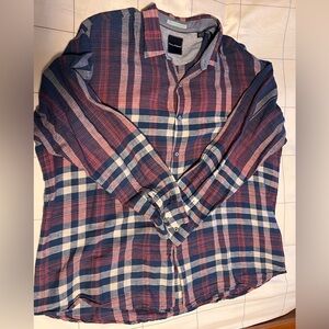 Tommy Bahama Big and Tall linen and cotton Red and Blue Plaid Casual Shirt